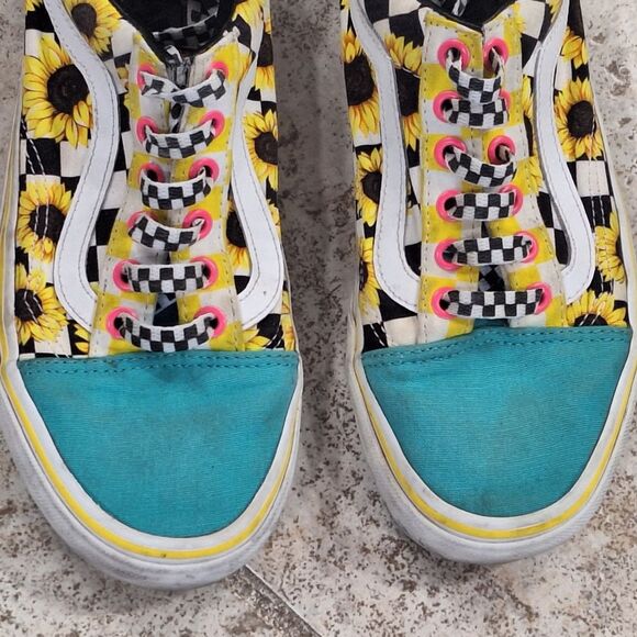 VANS Customs Sunflowers Old Skool size 6 Womens Fun Colorful Turquoise Yellow - Picture 10 of 16
